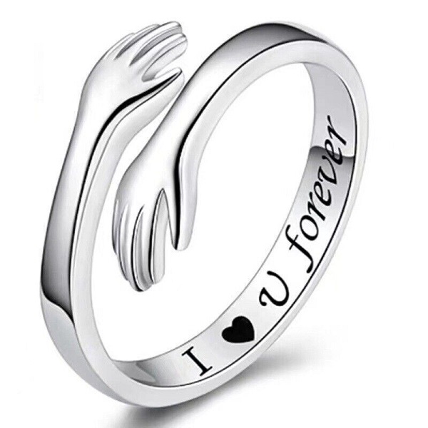 925 Sterling Silver Love Hug Ring Band Open Finger Adjustable Women Jewelry